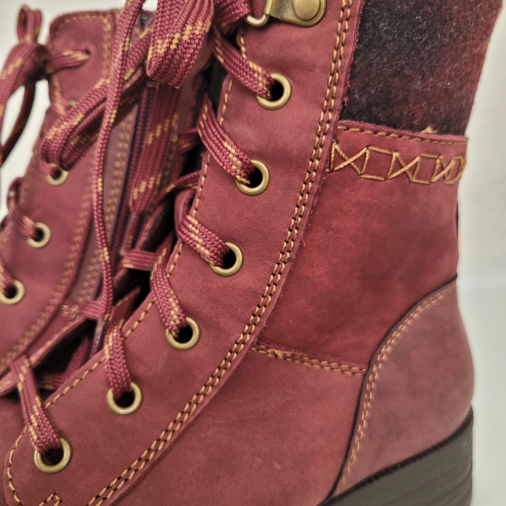 NWOB Earth Origins Leather Lace-Up Boots Rowan Burgundy 7.5 - Picture 4 of 11